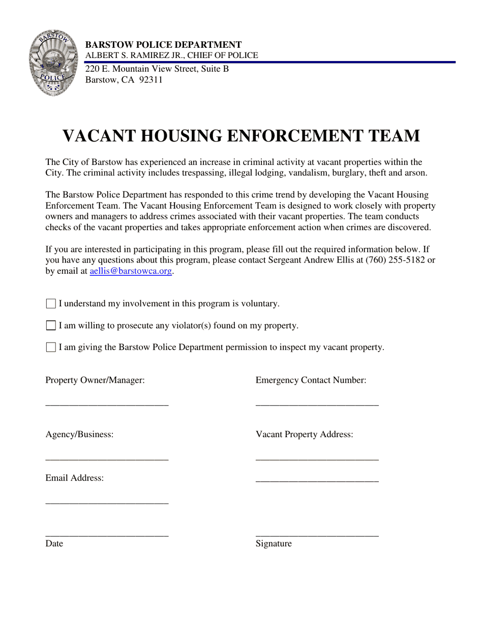 Vacant Housing Enforcement Team - City of Barstow, California, Page 1