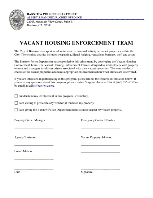 Vacant Housing Enforcement Team - City of Barstow, California Download Pdf