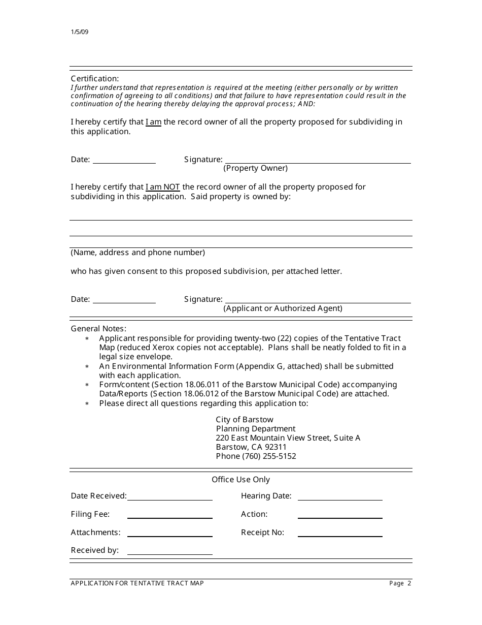 Application for Tentative Tract Map - City of Barstow, California, Page 3