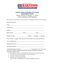 Document preview: Application for Private Party Henderson Pool - City of Barstow, California