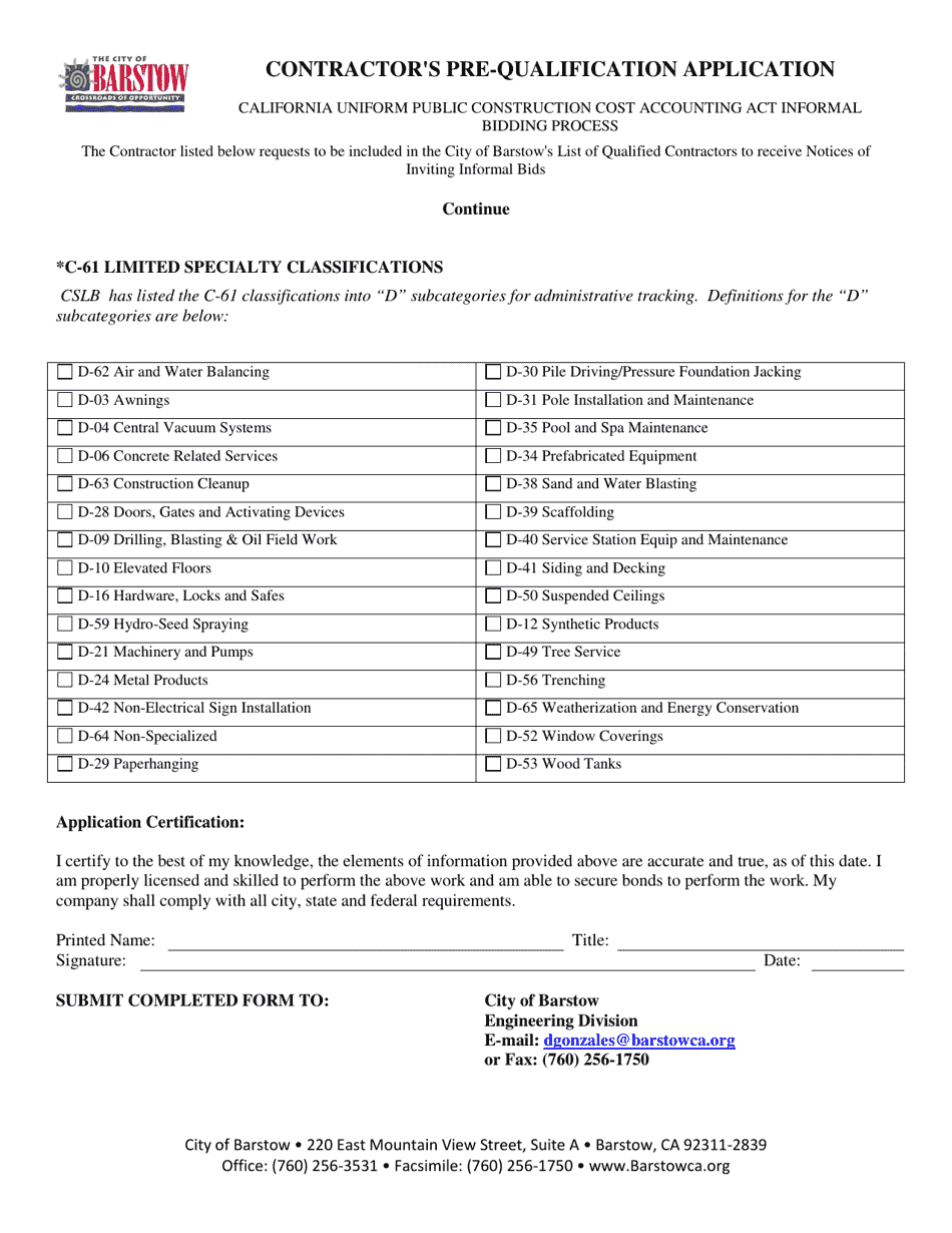Contractors Pre-qualification Application - City of Barstow, California, Page 3