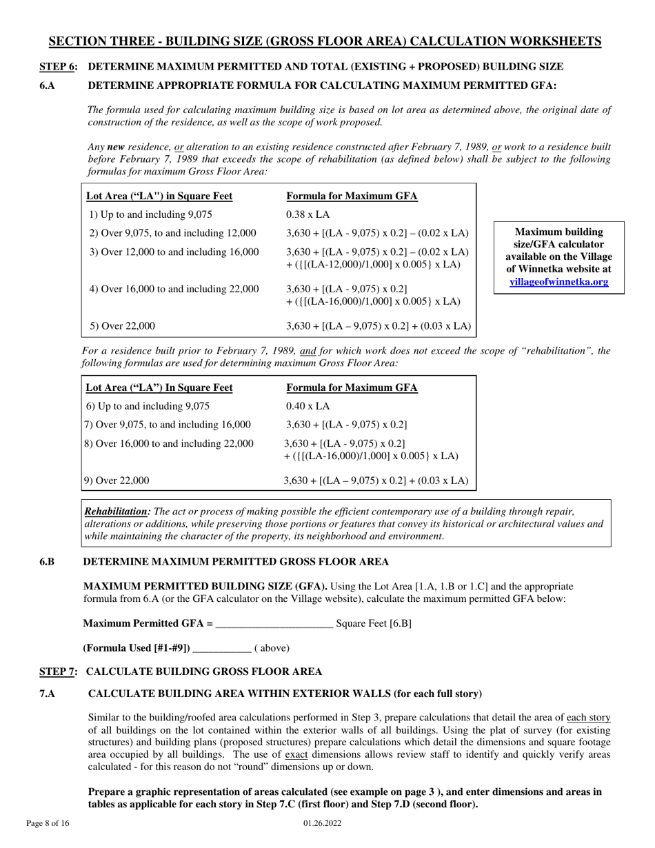 Zoning Compliance Worksheets Lot Coverage and Gross Floor Area Calculations - Village of Winnetka, Illinois, Page 8