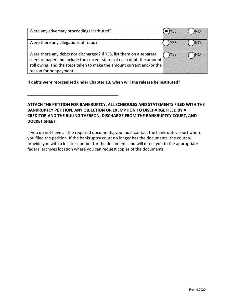 Form 3 Application for Determination of Moral Character - Record of Bankruptcy or Insolvency - California, Page 2