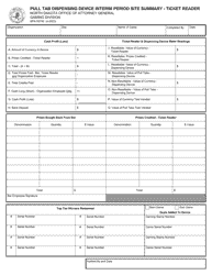 Document preview: Form SFN53740 Pull Tab Dispensing Device Interim Period Site Summary - Ticket Reader - North Dakota