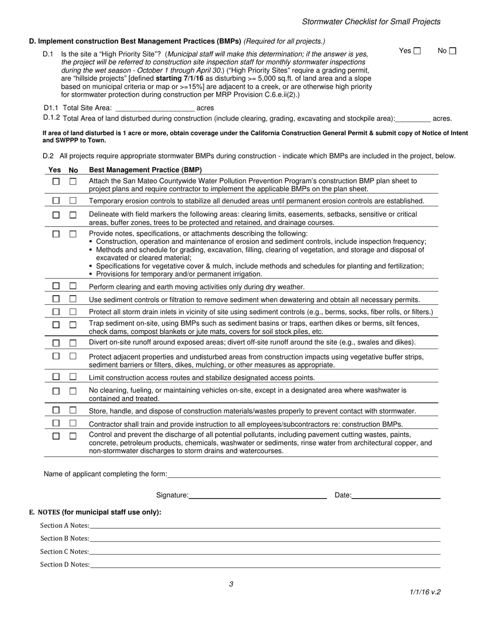 Stormwater Checklist for Small Projects - Town of Woodside, California, Page 3