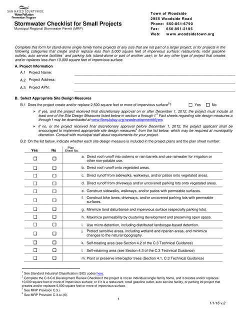 Stormwater Checklist for Small Projects - Town of Woodside, California Download Pdf