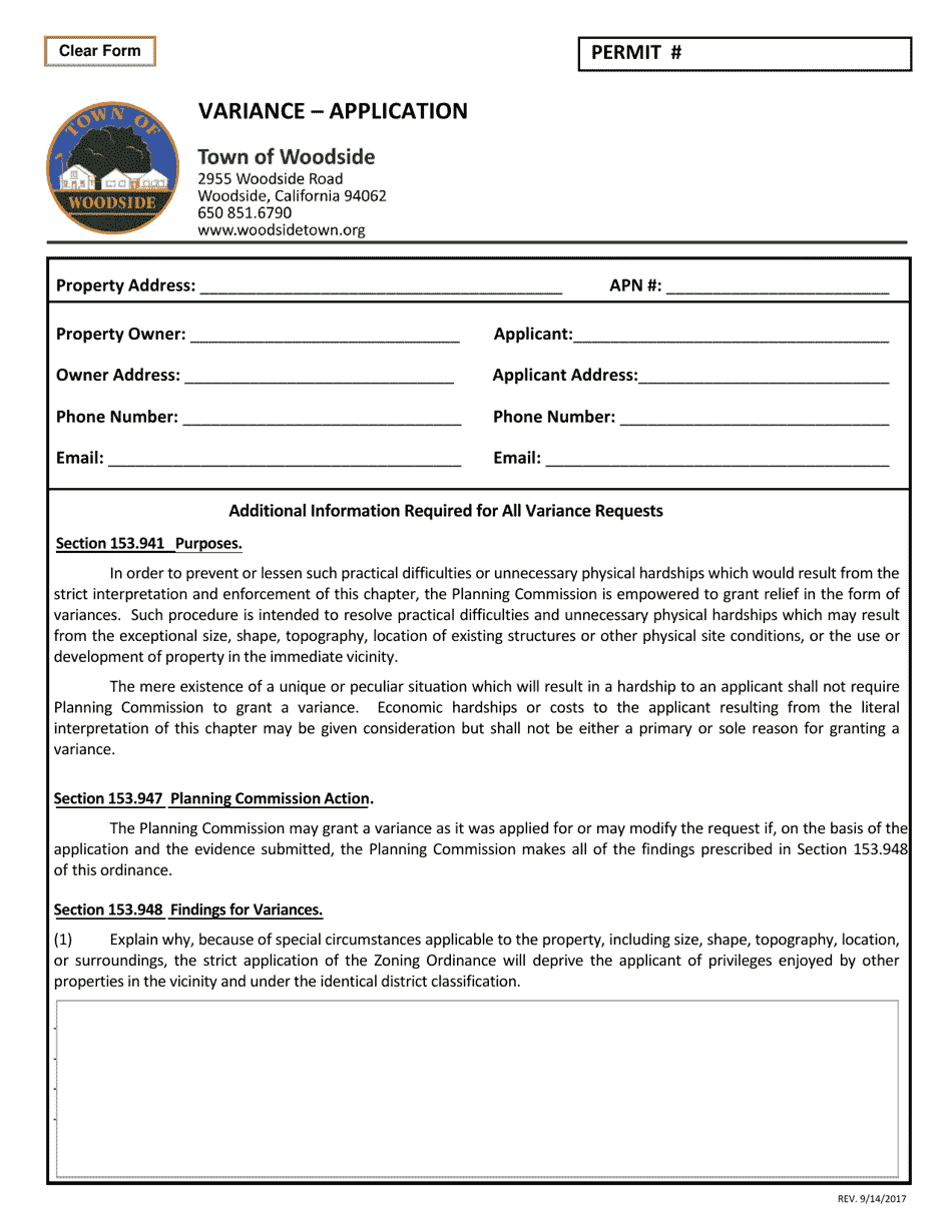 Variance - Application - Town of Woodside, California, Page 1