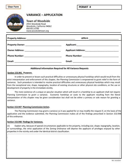 Variance - Application - Town of Woodside, California
