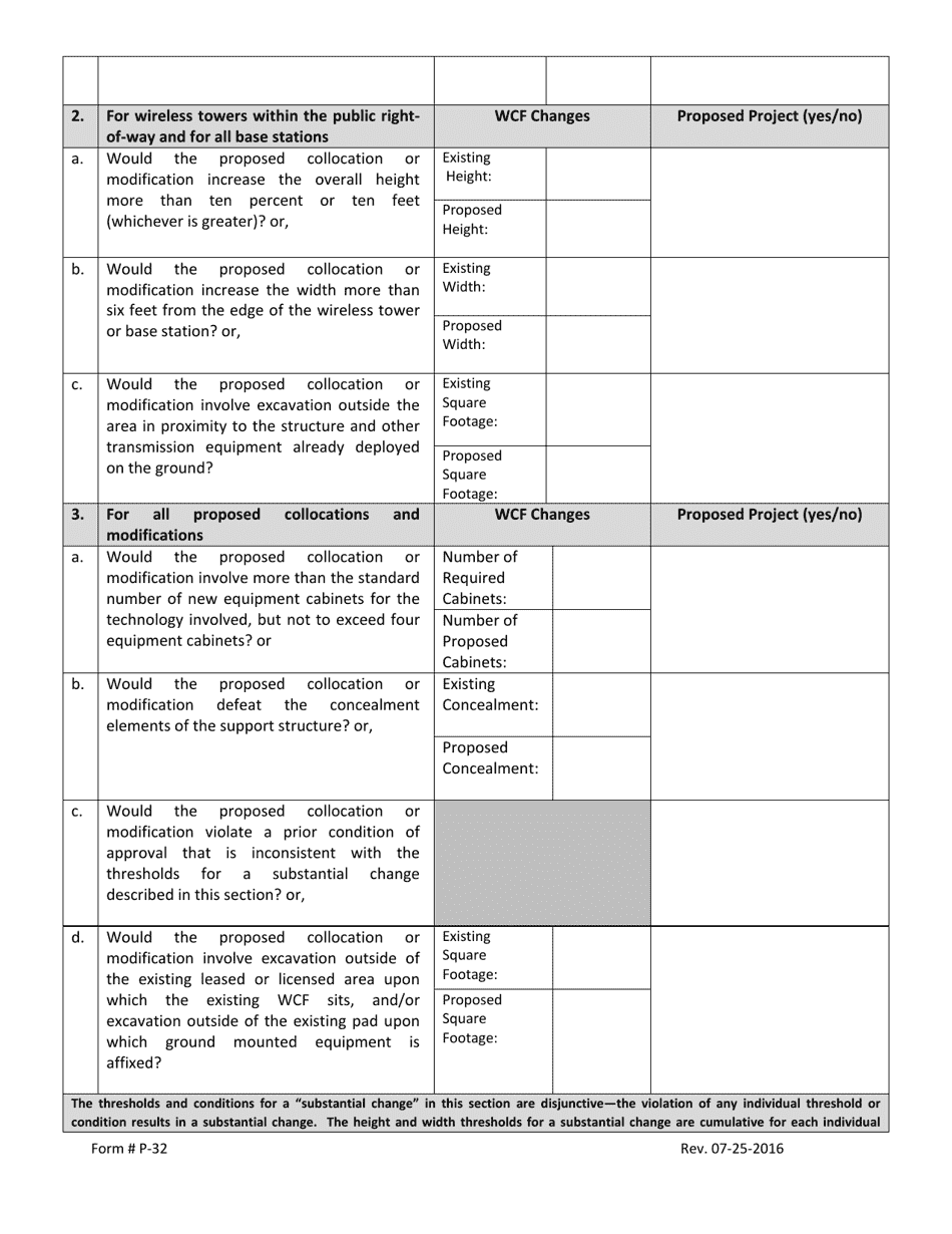 Form P-32 Wireless Communication Facility - Substantial Change Checklist - Town of Woodside, California, Page 2