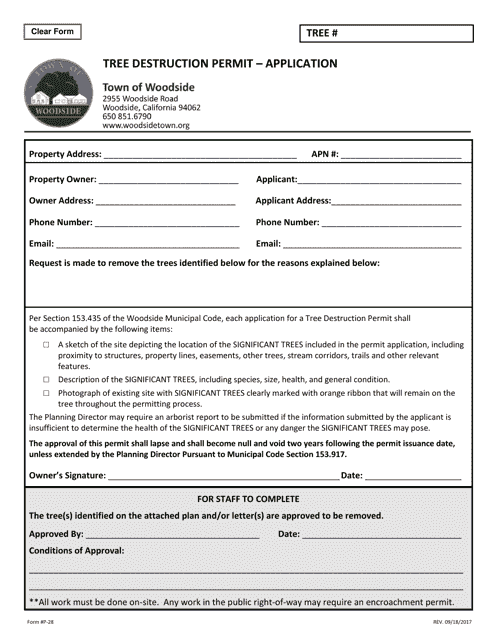 Form P-28 Tree Destruction Permit - Application - Town of Woodside, California