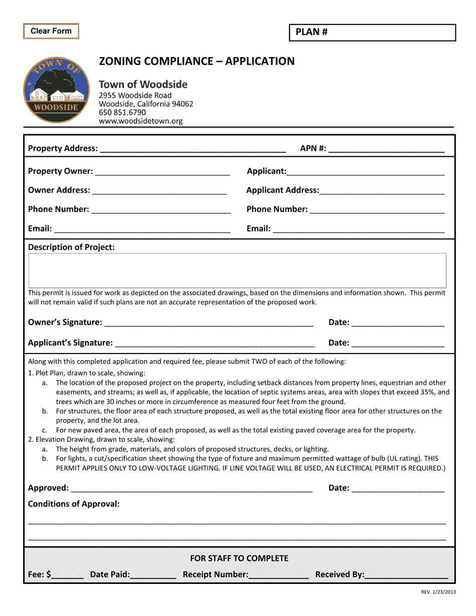 Zoning Compliance - Application - Town of Woodside, California, Page 1