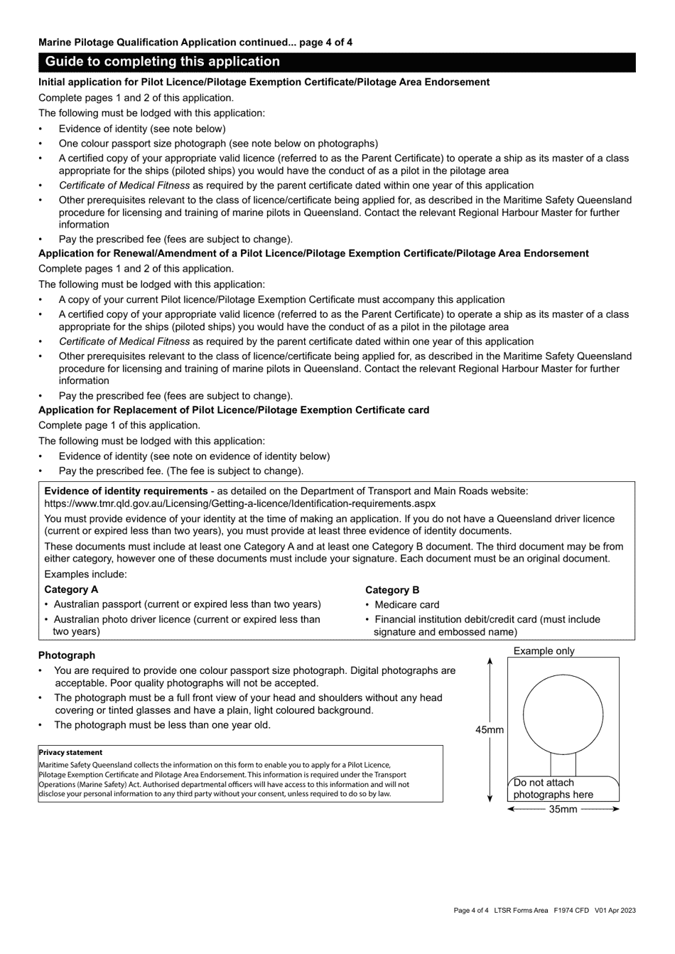 Form F1974 Marine Pilotage Qualification Application - Queensland, Australia, Page 4