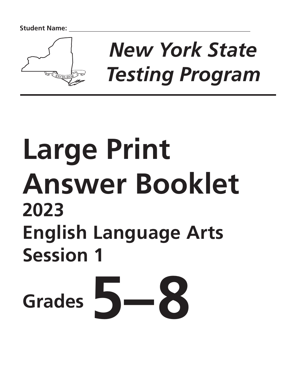 Grades 5-8 English Language Arts Answer Booklet - Session 1 - Large Print - New York, Page 1