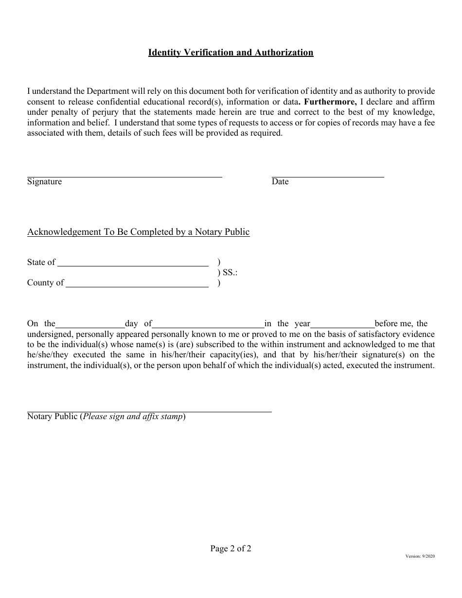 Identity Verification and Authorization to Access or Disclose Confidential Education Information Regarding Pre-school, Elementary, Secondary, and Post-secondary Education - New York, Page 3