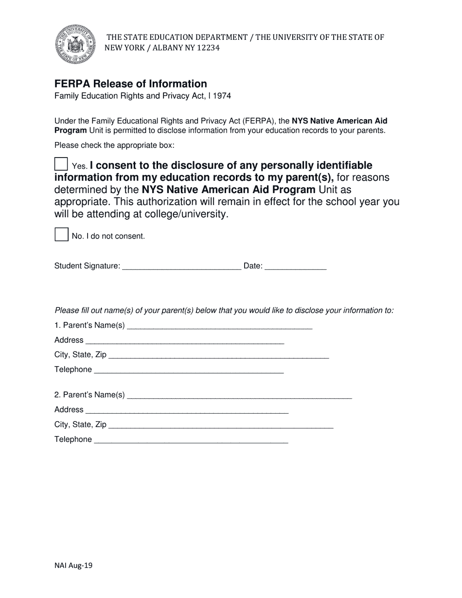 New York Ferpa Release Of Information Fill Out Sign Online And