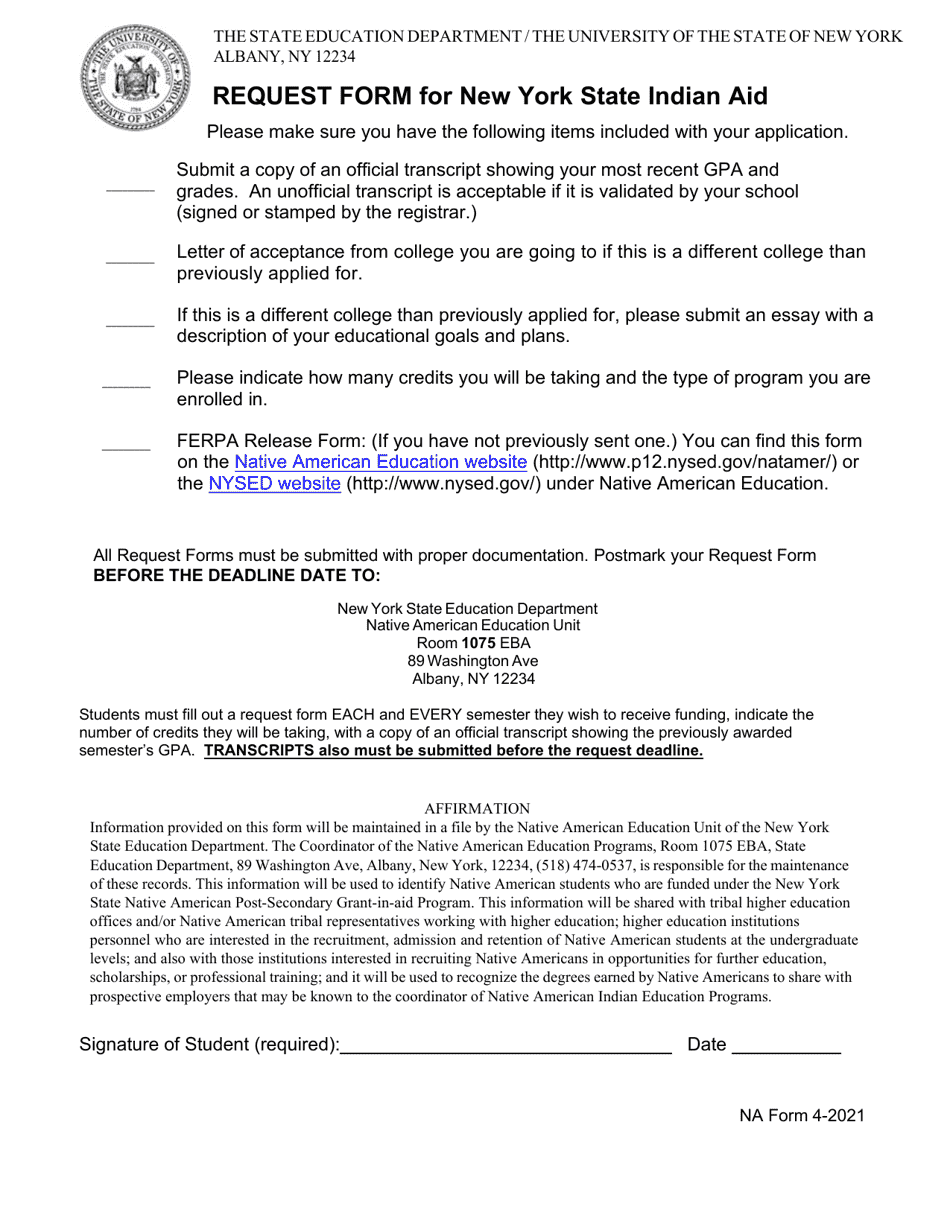 Request Form for New York State Indian Aid - New York, Page 3