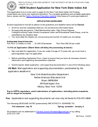 Document preview: New Student Application for New York State Indian Aid - New York