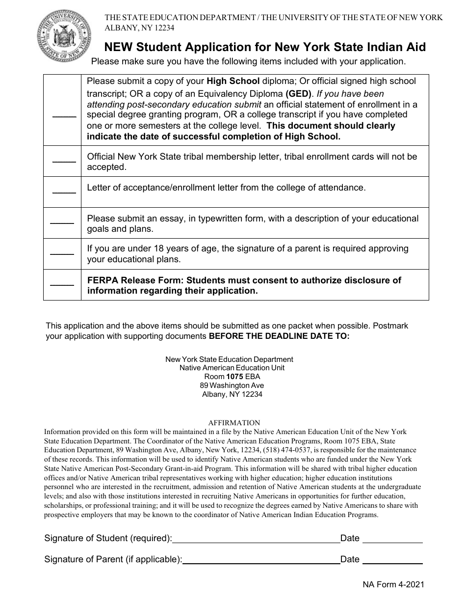 New Student Application for New York State Indian Aid - New York, Page 3