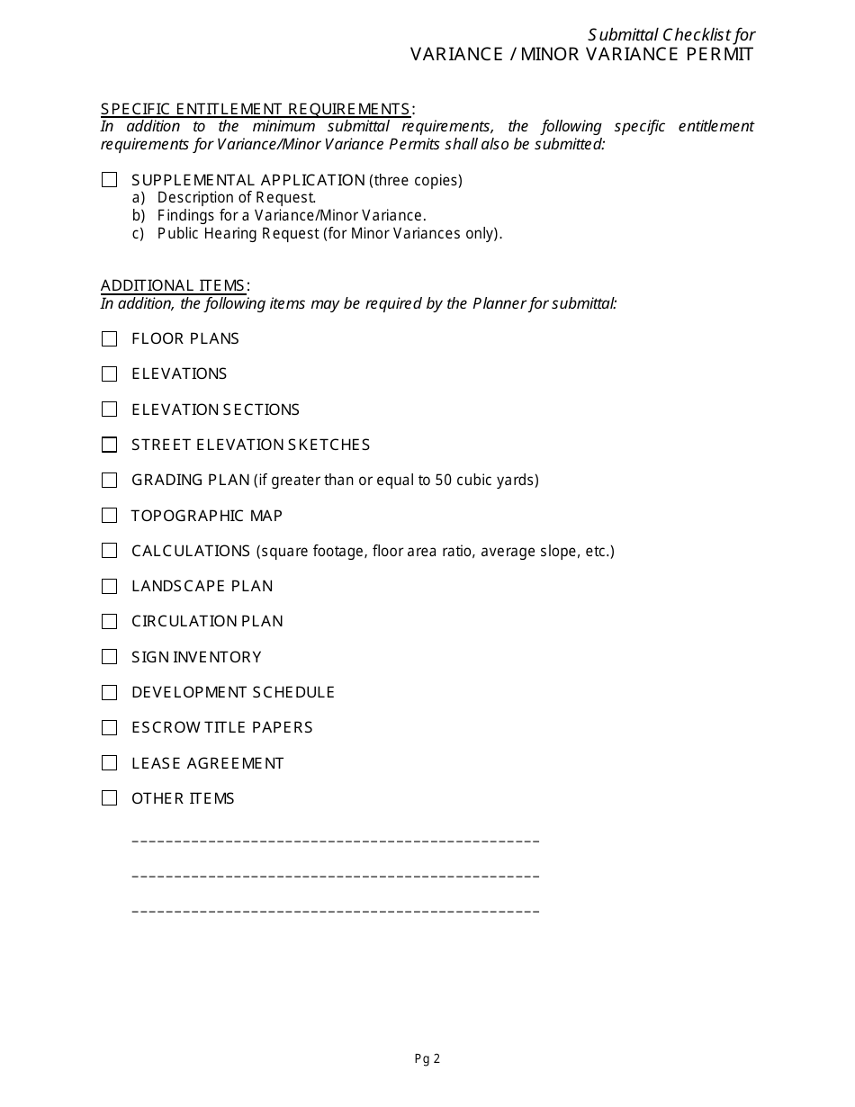 Supplemental Application for Variance / Minor Variance - City of Pasadena, California, Page 2