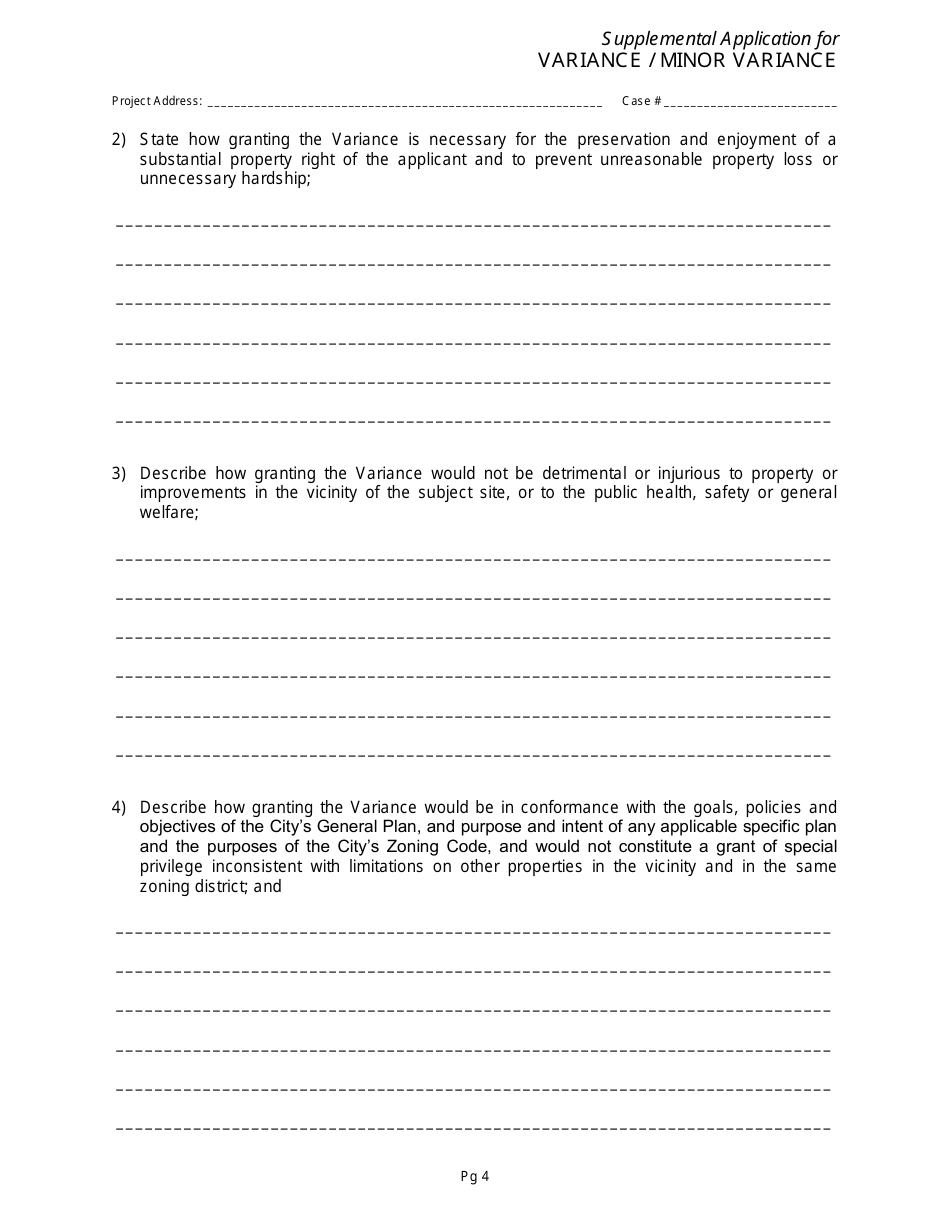 Supplemental Application for Variance / Minor Variance - City of Pasadena, California, Page 4
