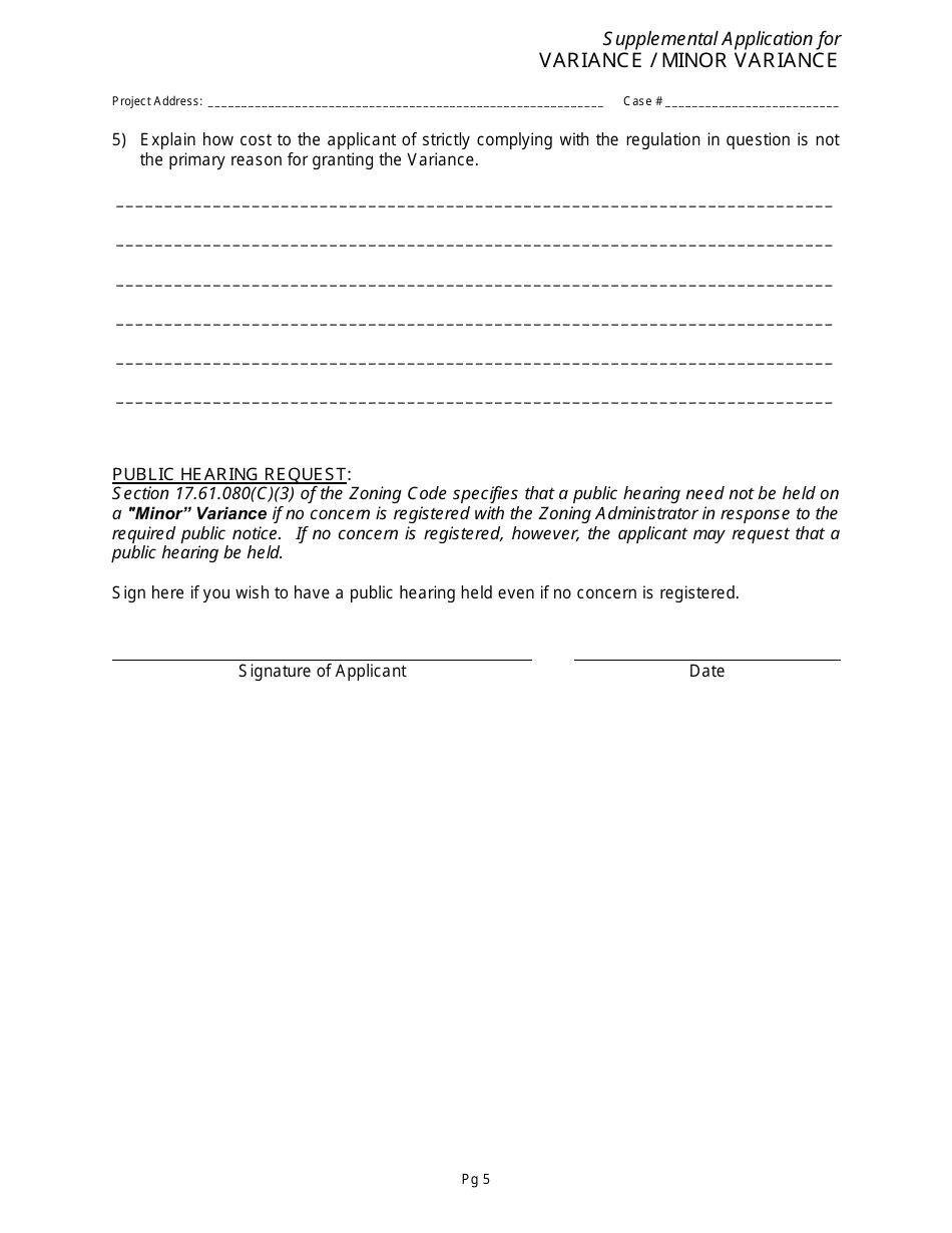 Supplemental Application for Variance / Minor Variance - City of Pasadena, California, Page 5