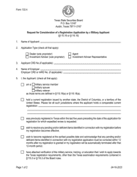 Document preview: Form 133.4 Request for Consideration of a Registration Application by a Military Applicant - Texas