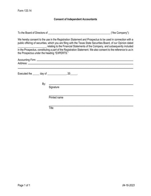 Form 133.14 Consent of Independent Accountants - Texas