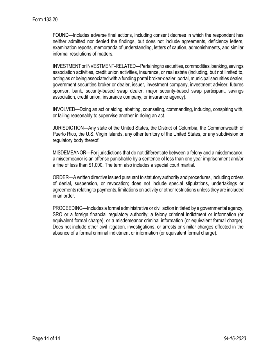 Form 133.20 Texas Crowdfunding Portal Registration by an Authorized Small Business Development Entity - Texas, Page 14