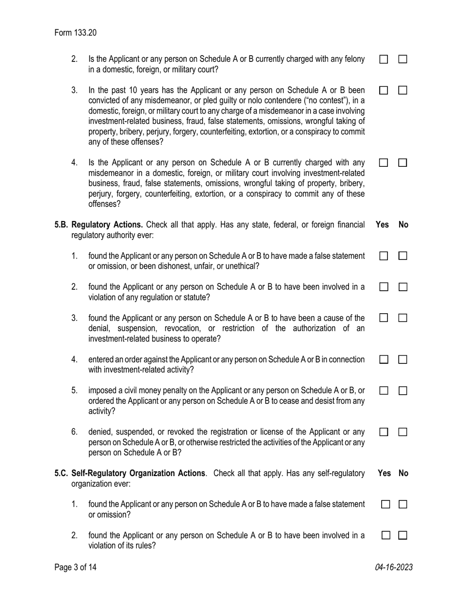 Form 133.20 Texas Crowdfunding Portal Registration by an Authorized Small Business Development Entity - Texas, Page 3
