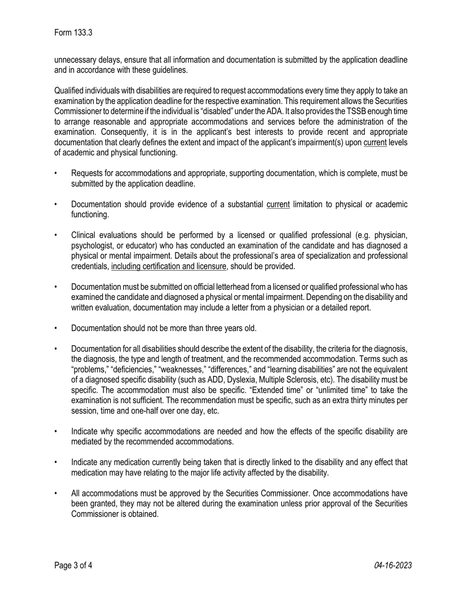 Form 133.3 Ada Accommodations Request - Texas, Page 3