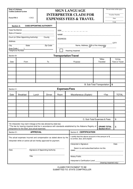 Form FIS-1  Printable Pdf