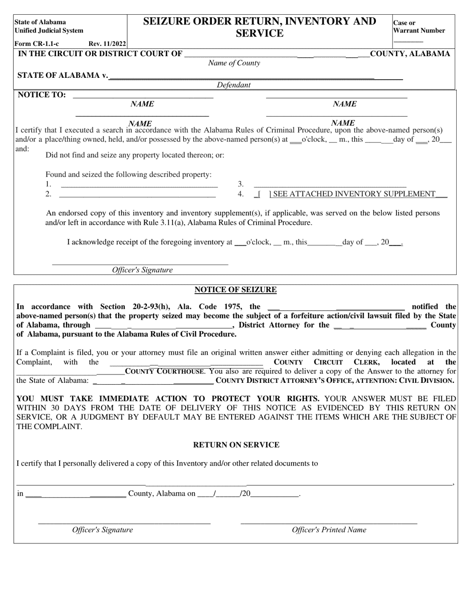 Form CR-1.1 - Fill Out, Sign Online and Download Fillable PDF, Alabama ...