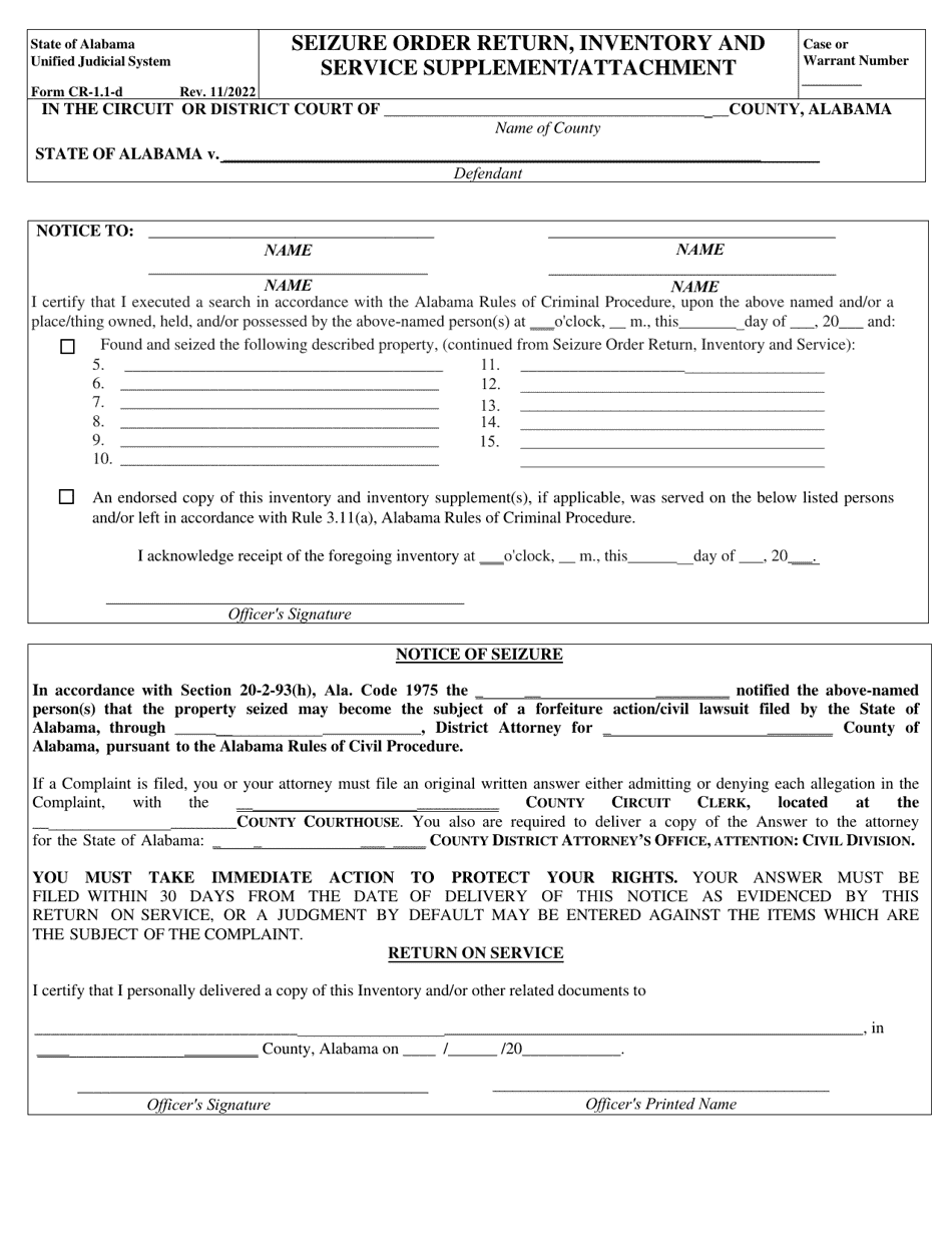 Form CR-1.1 Application for Seizure Order - Alabama, Page 5