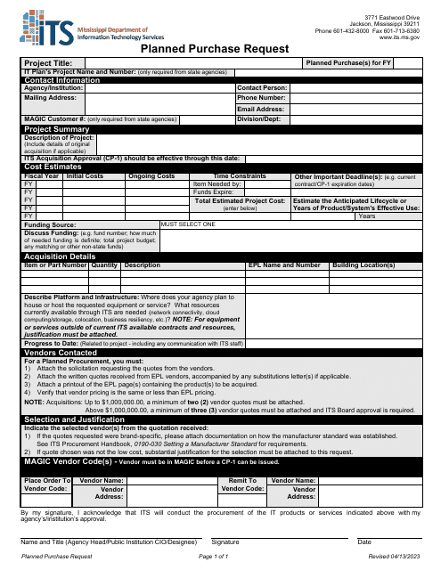 Planned Purchase Request - Mississippi