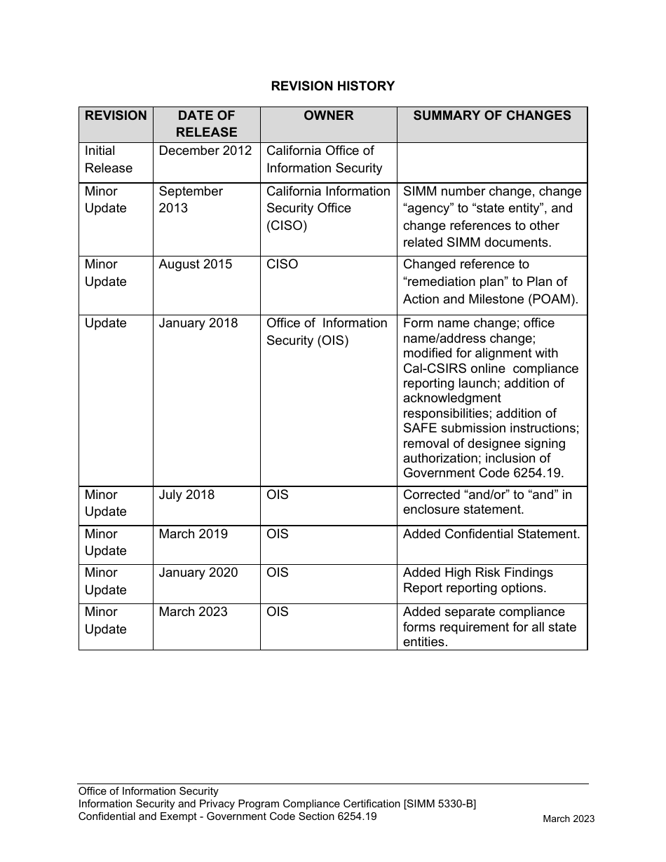 Form SIMM5330-B Information Security and Privacy Program Compliance Certification - California, Page 2