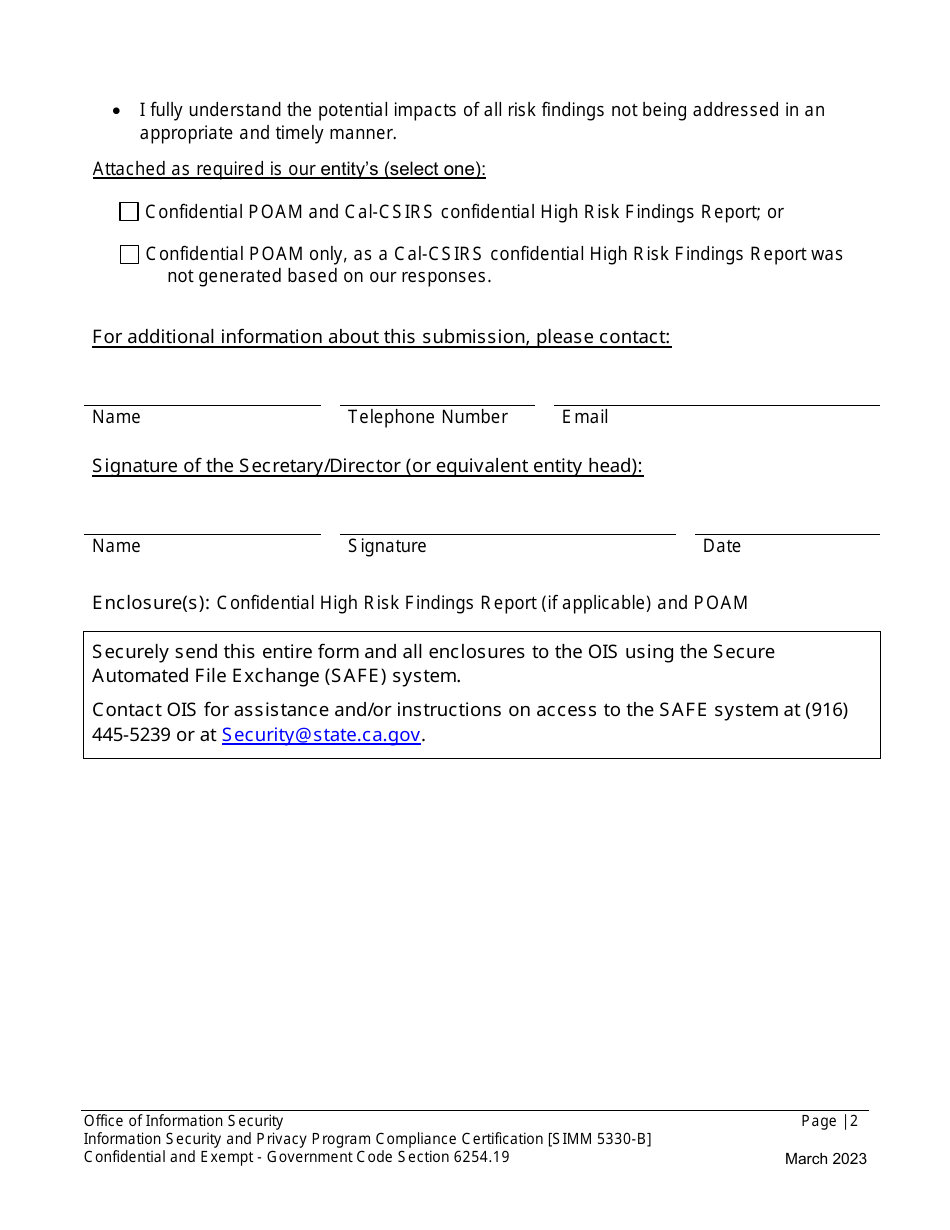Form SIMM5330-B Information Security and Privacy Program Compliance Certification - California, Page 4