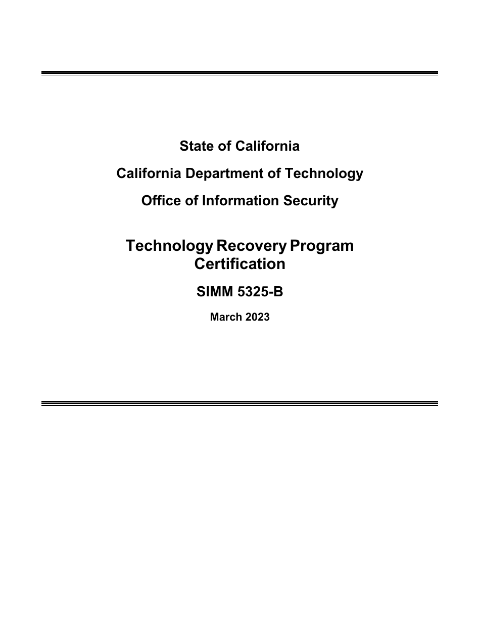 Form SIMM5325-B Technology Recovery Program Certification - California, Page 1