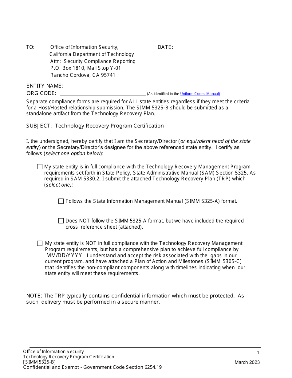 Form SIMM5325-B Technology Recovery Program Certification - California, Page 3