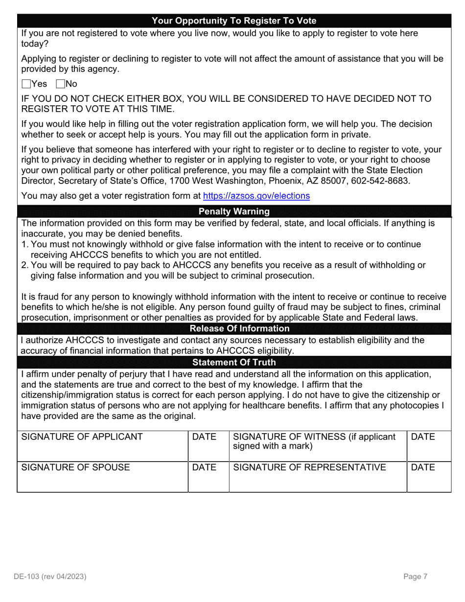 Form DE-103 Application for Ahcccs Medical Assistance and Medicare Savings Programs - Arizona, Page 15