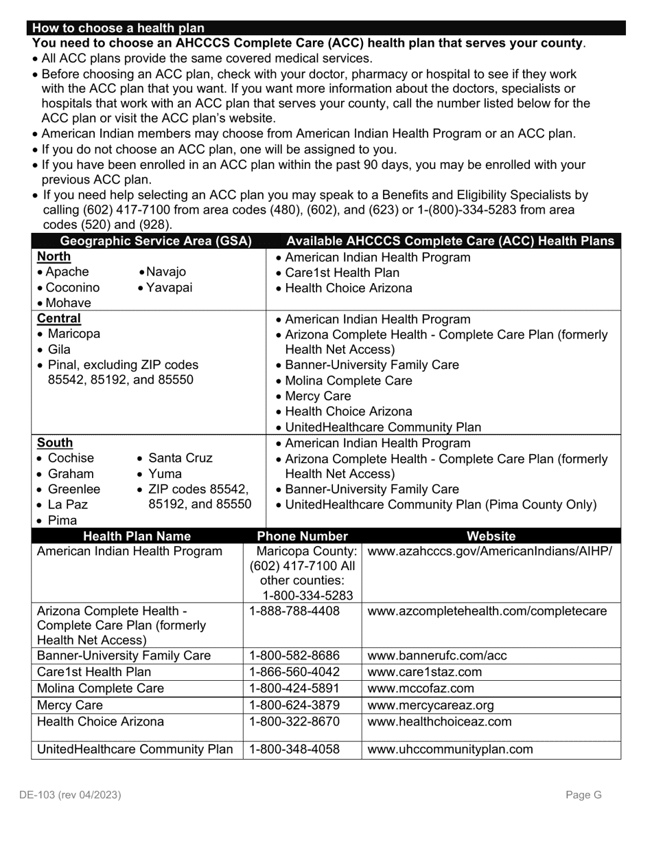 Form DE-103 Application for Ahcccs Medical Assistance and Medicare Savings Programs - Arizona, Page 7