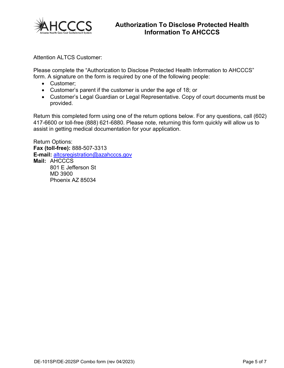 Form DE-101 (DE-202) Request for Application for Arizona Long Term Care System (Altcs) - Arizona, Page 5