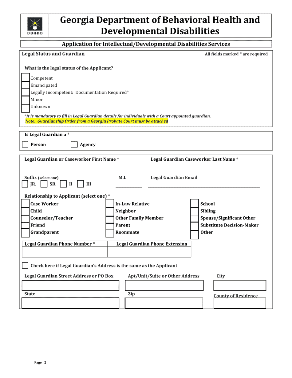 (United States) Application for Intellectual/Developmental