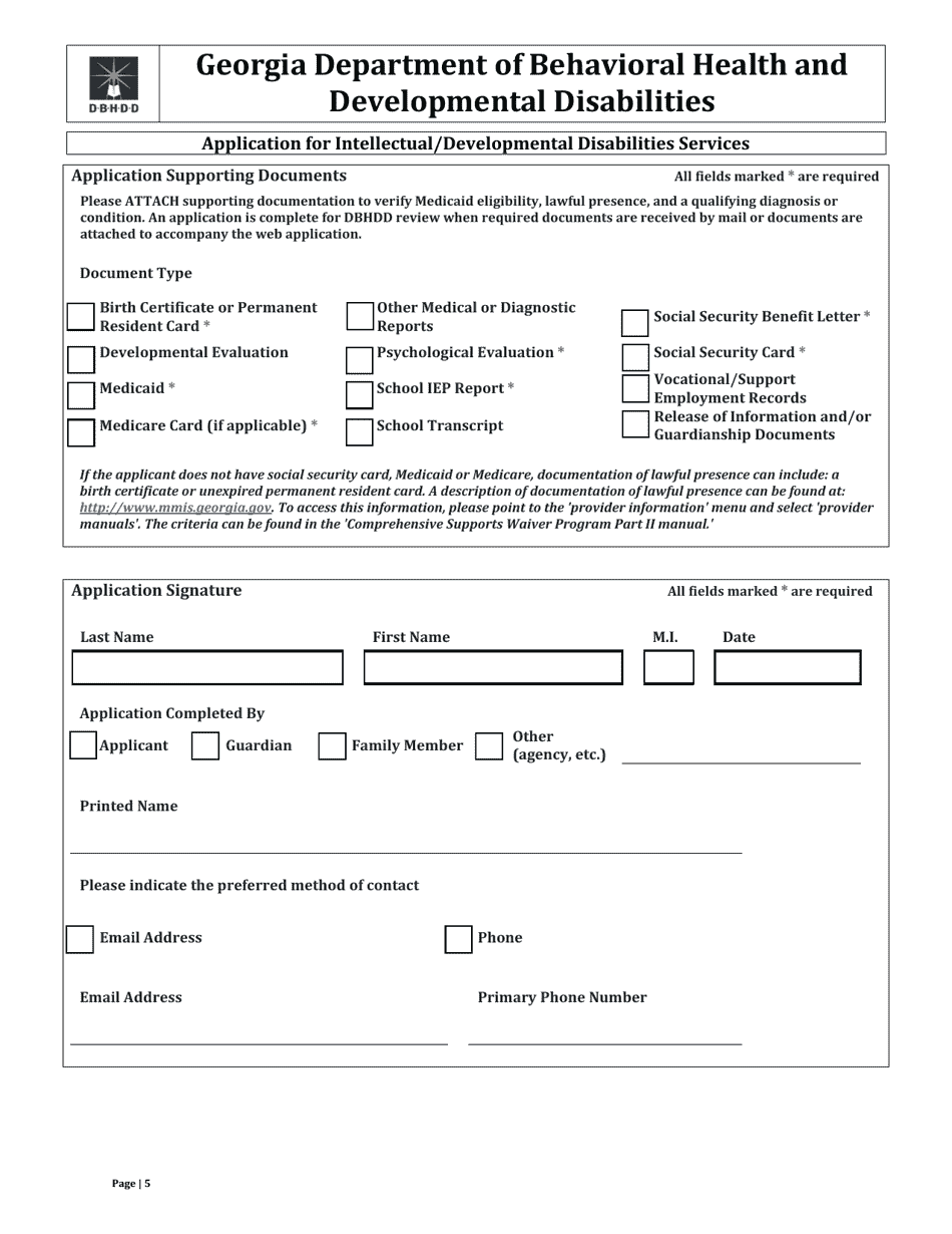 Application for Intellectual / Developmental Disabilities Services - Georgia (United States), Page 5