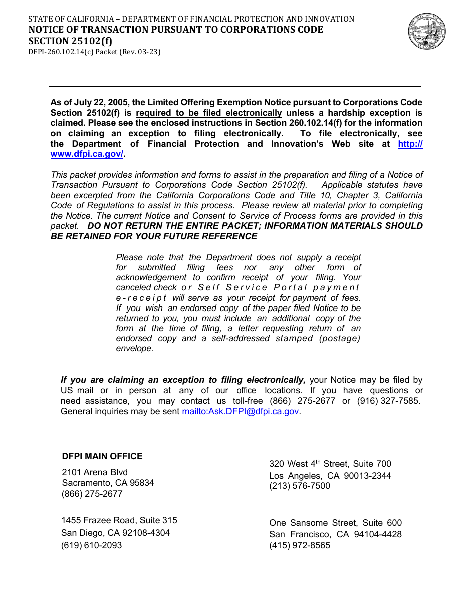 Form DFPI260.102.14(C) Fill Out, Sign Online and Download Fillable