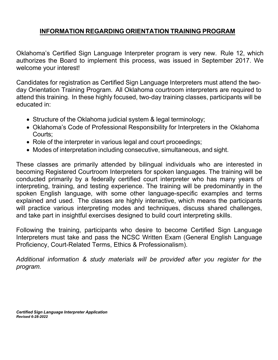 Certified Sign Language Interpreter Application - Oklahoma, Page 3