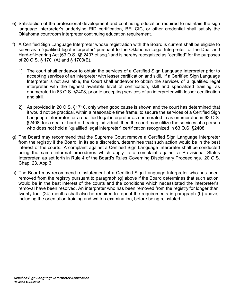 Certified Sign Language Interpreter Application - Oklahoma, Page 5