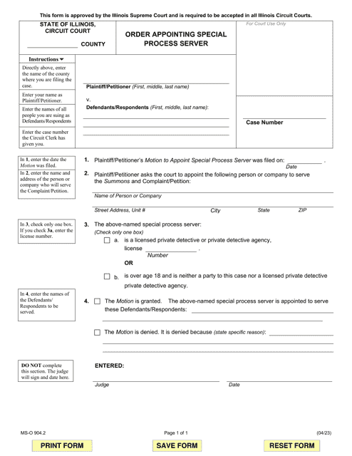 Form MS-O904.2 Order Appointing Special Process Server - Illinois