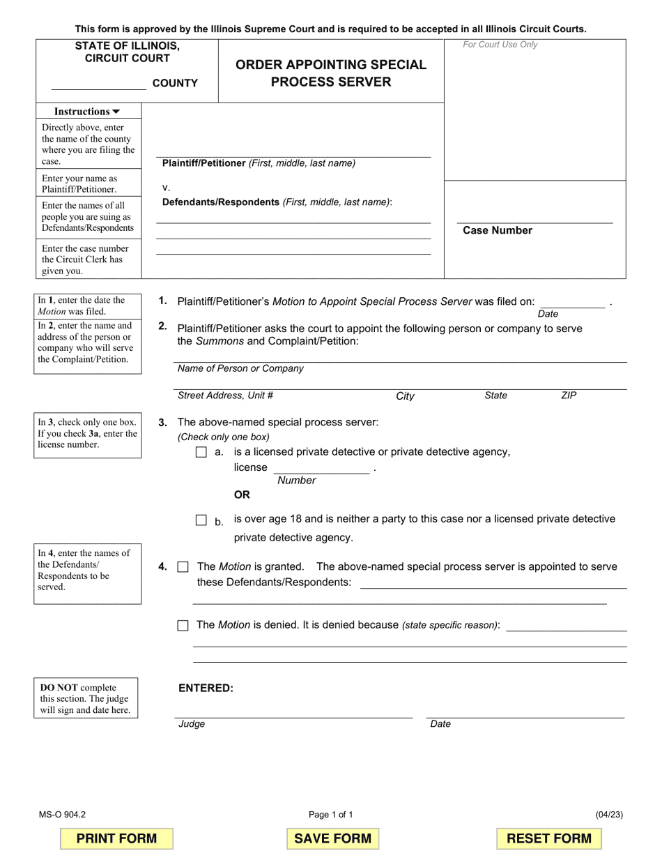 Form MS-O904.2 Order Appointing Special Process Server - Illinois, Page 1