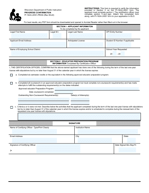 Form PI1624-LWS1-PROG  Printable Pdf