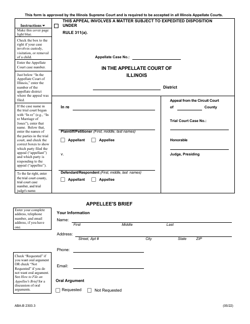 Form ABA-B2303.3 Appellee's Brief - Illinois